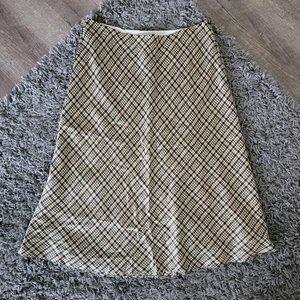 BROOKS BROTHERS 100% Silk Sz 12 Lined High Waisted Midi Skirt Plaid Office Work